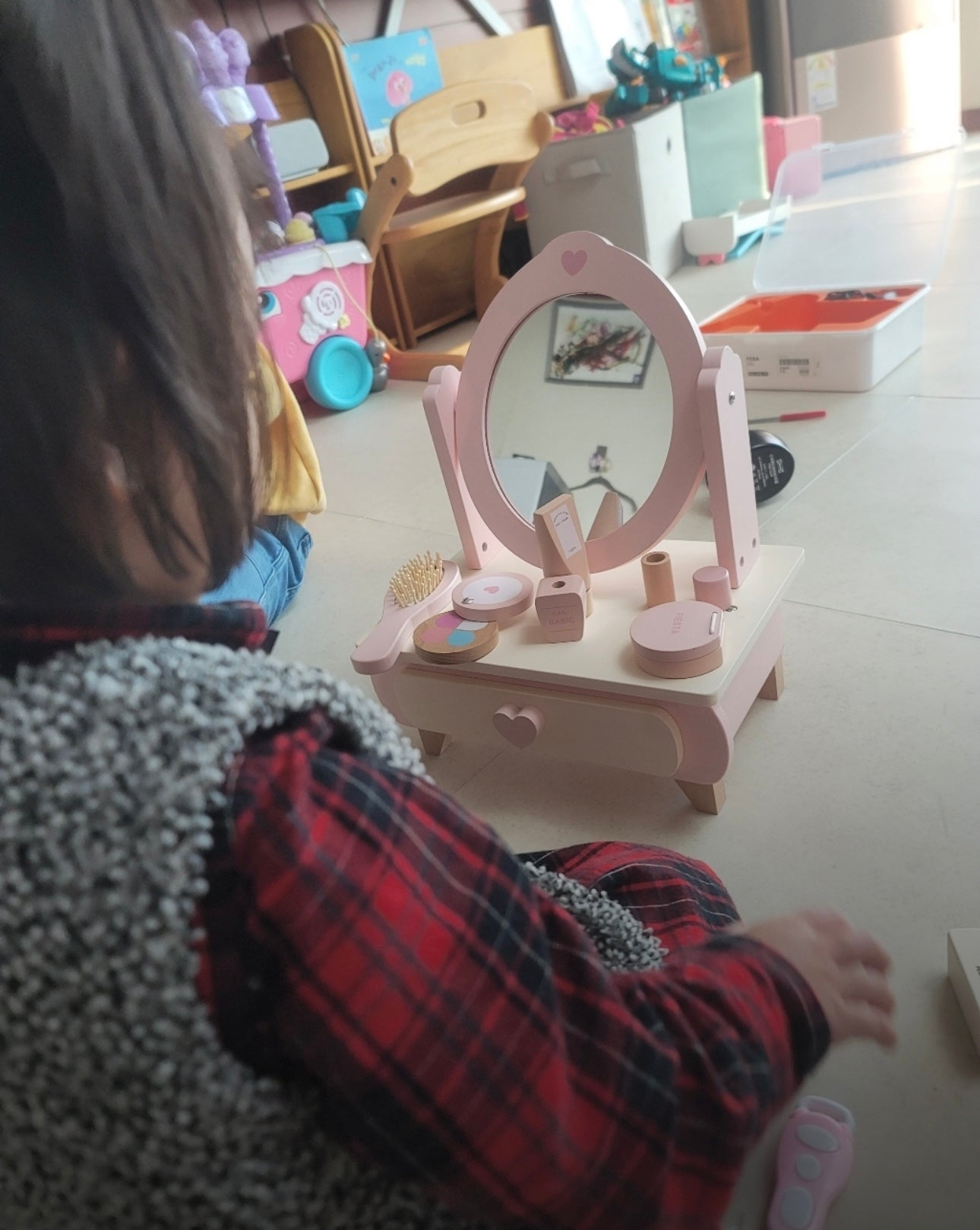北歐風木製化妝桌椅組