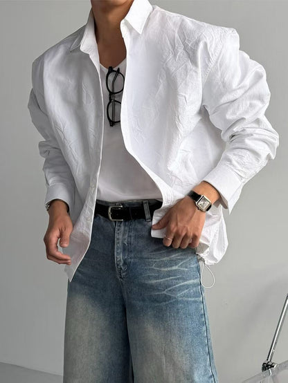 質感淡紋理白色襯衫