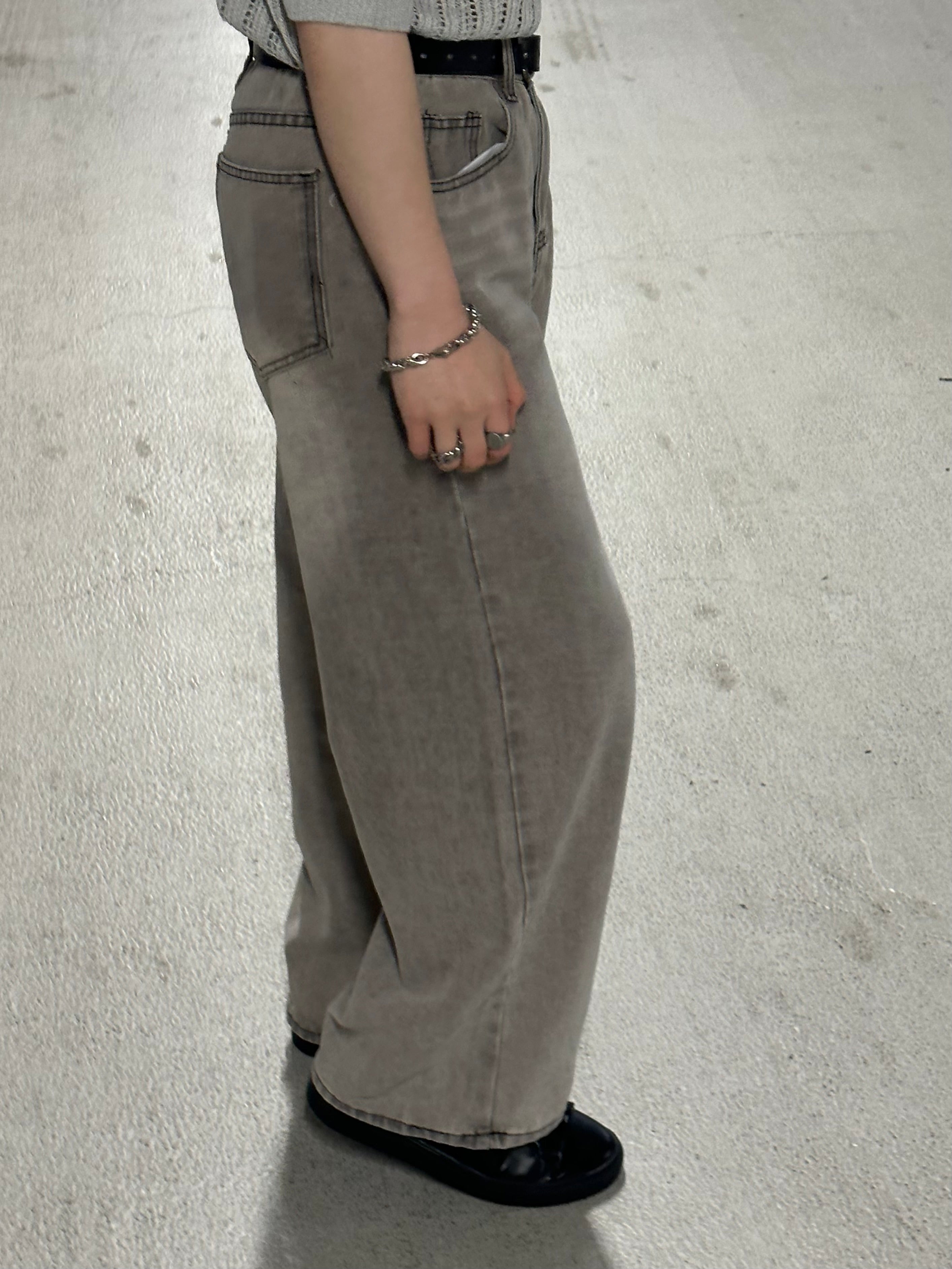 [小個子ok!]水洗灰色落地牛仔褲