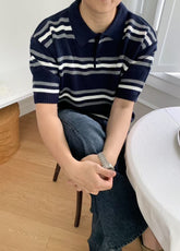 混色間條針織短袖上衣 男裝衫
