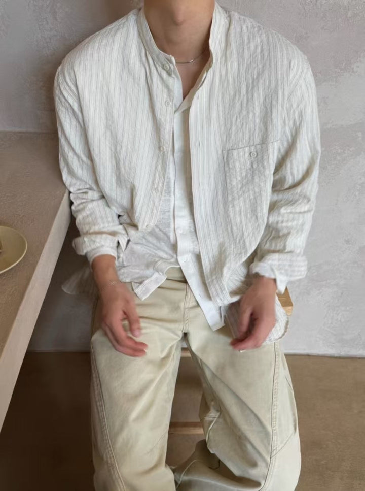 暗紋間條長袖襯衫