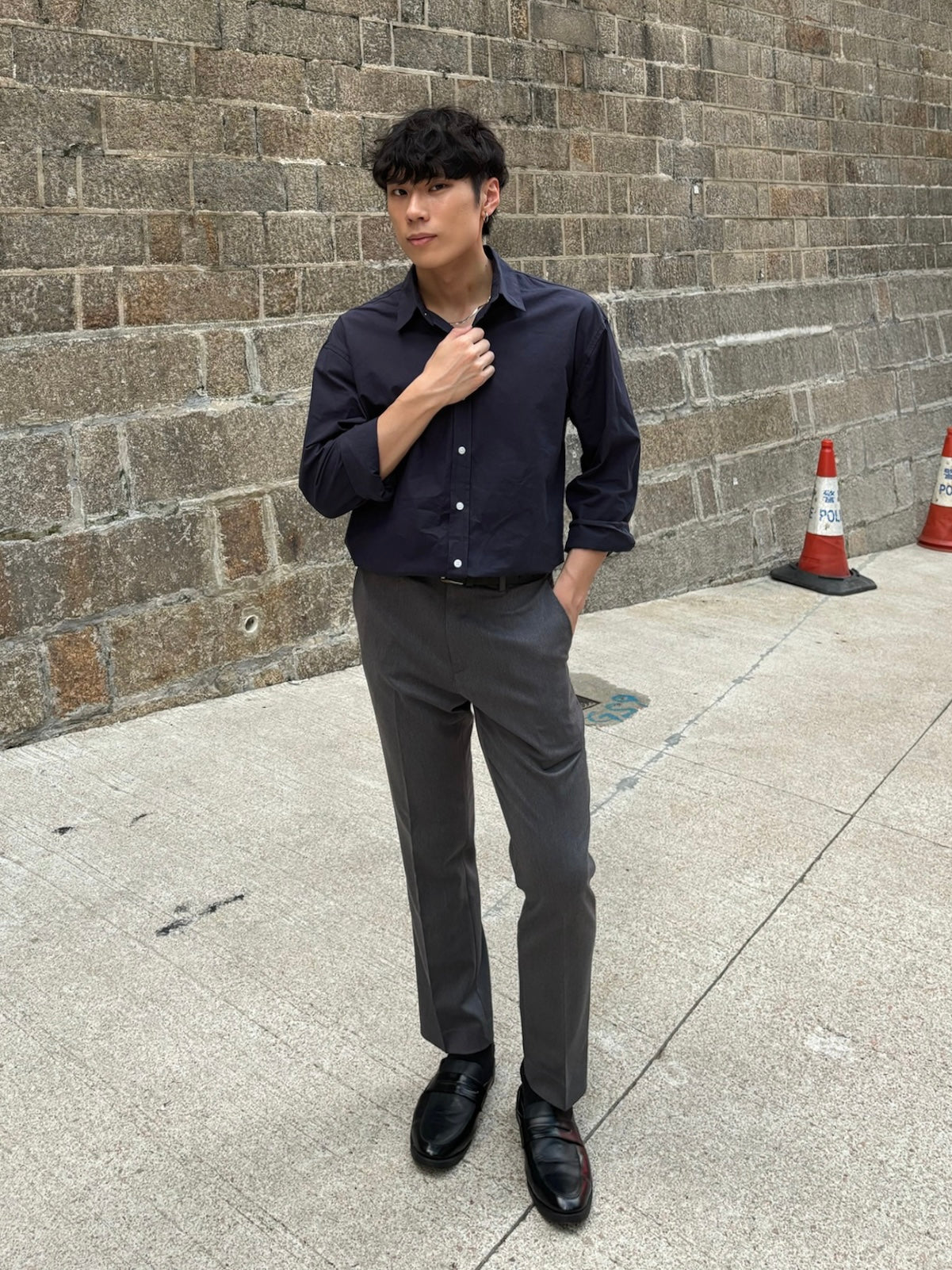 碳灰直腳西裝長褲 香港男裝