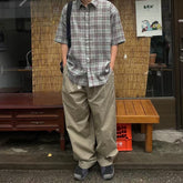 格仔拼色短袖襯衫 韓國男裝