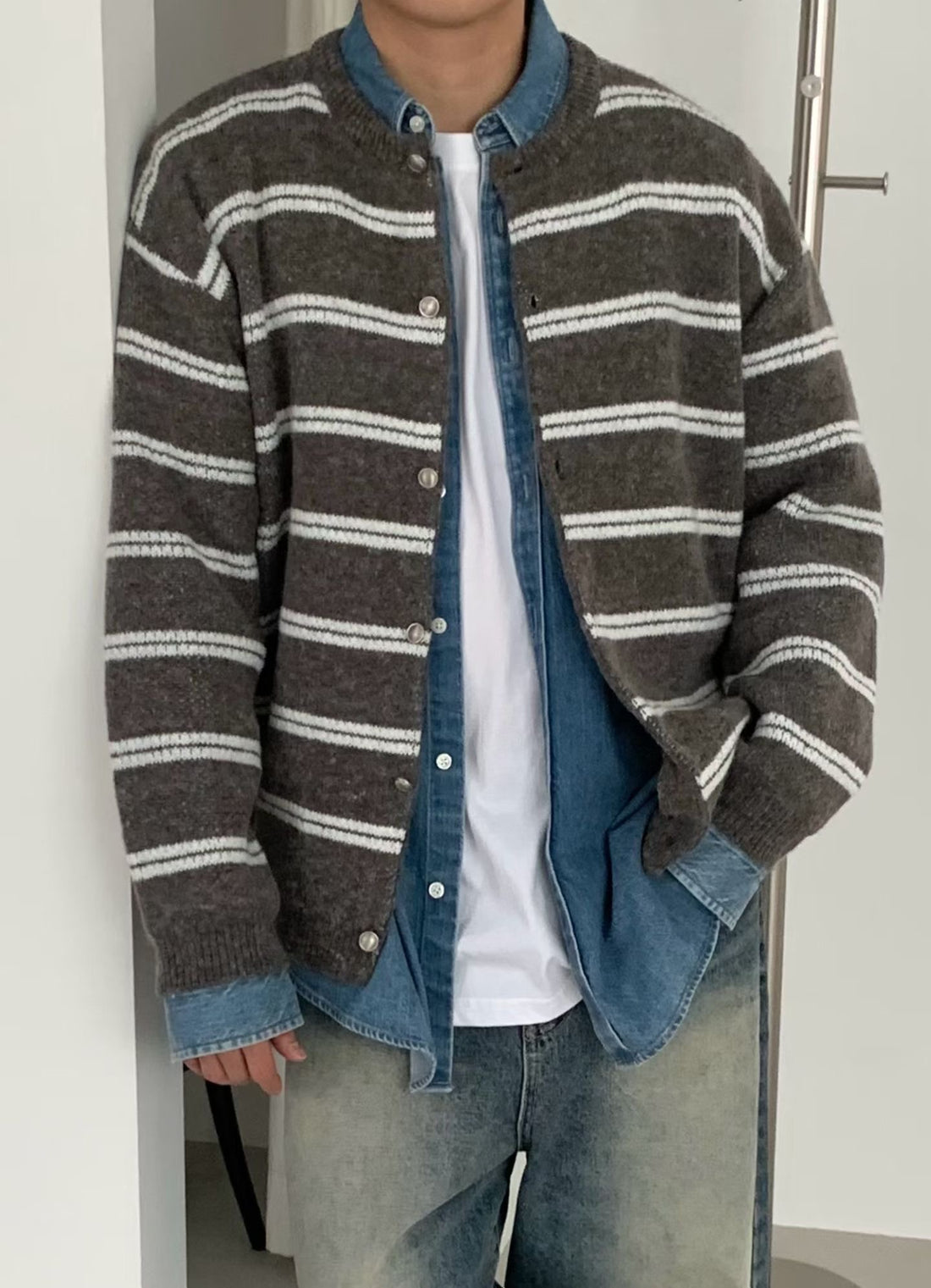 間條針織冷外套