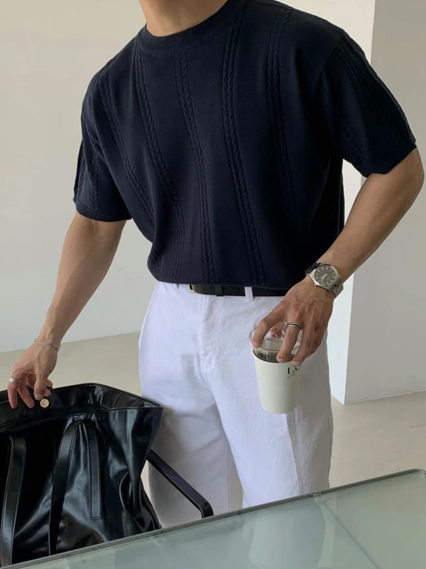 圓領韓系短袖上衣 - 韓國情侶裝