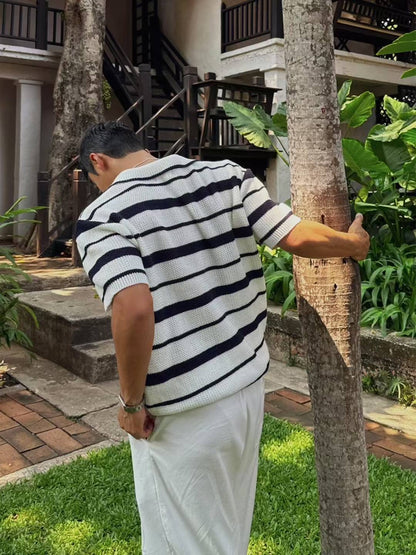 間條翻領上衣 韓國男裝