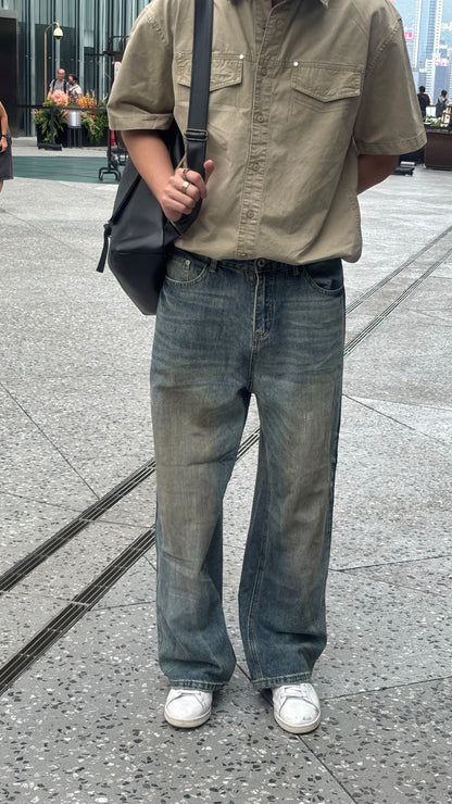 挺身口袋短袖襯衫