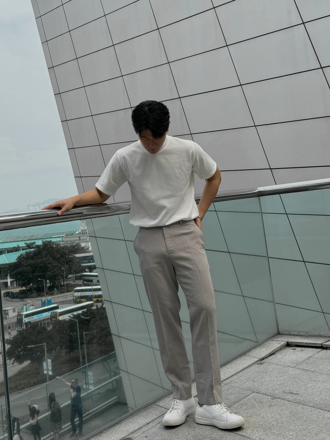 輕透短袖上衣 - 白色-  韓國男裝