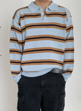 針織間紋拼色長袖上衣