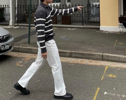 翻領拉鍊間條針織上衣