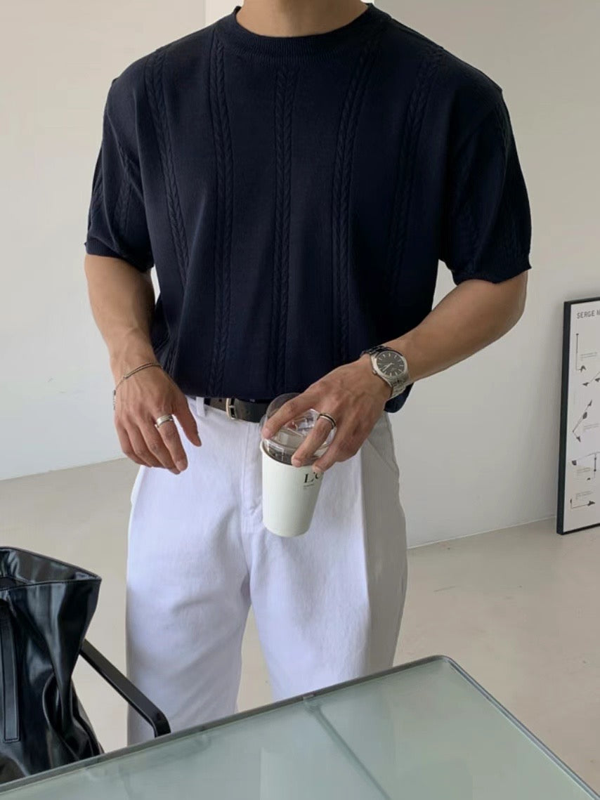 圓領韓系短袖上衣 - 韓國情侶裝