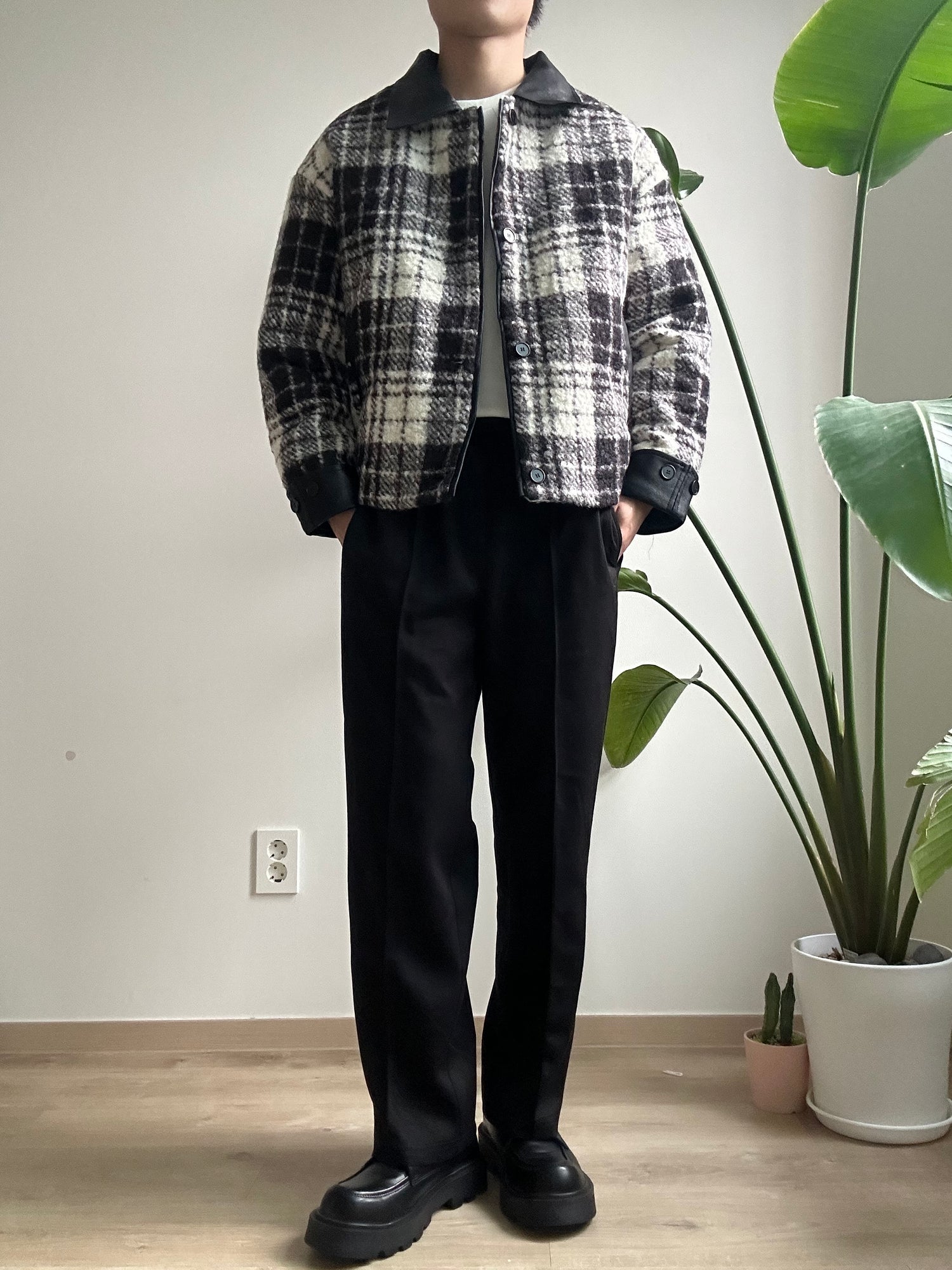 格仔毛毛短褸