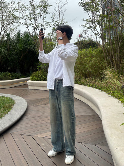 質感淡紋理白色襯衫