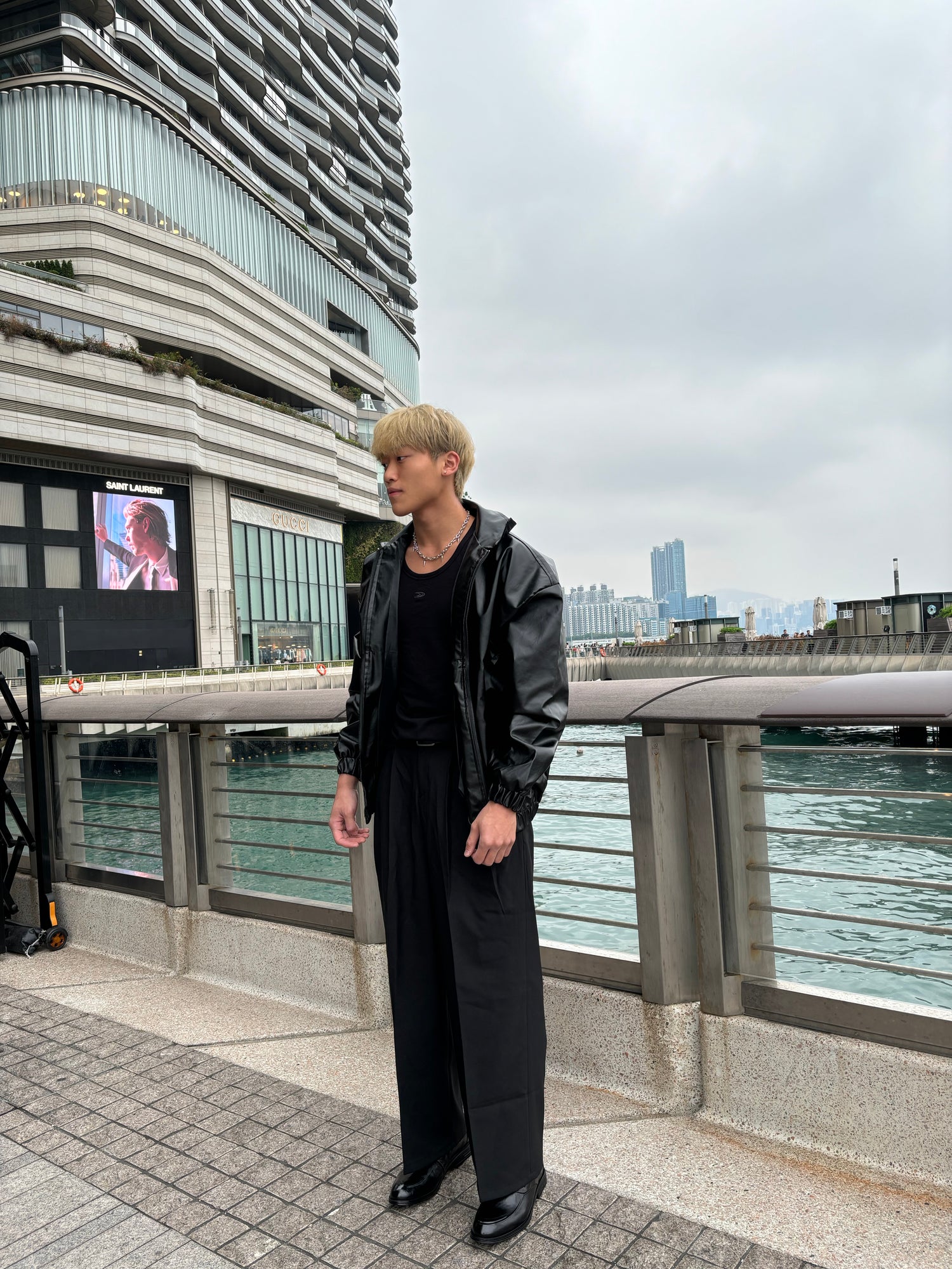 黑色基本皮褸 韓國男裝