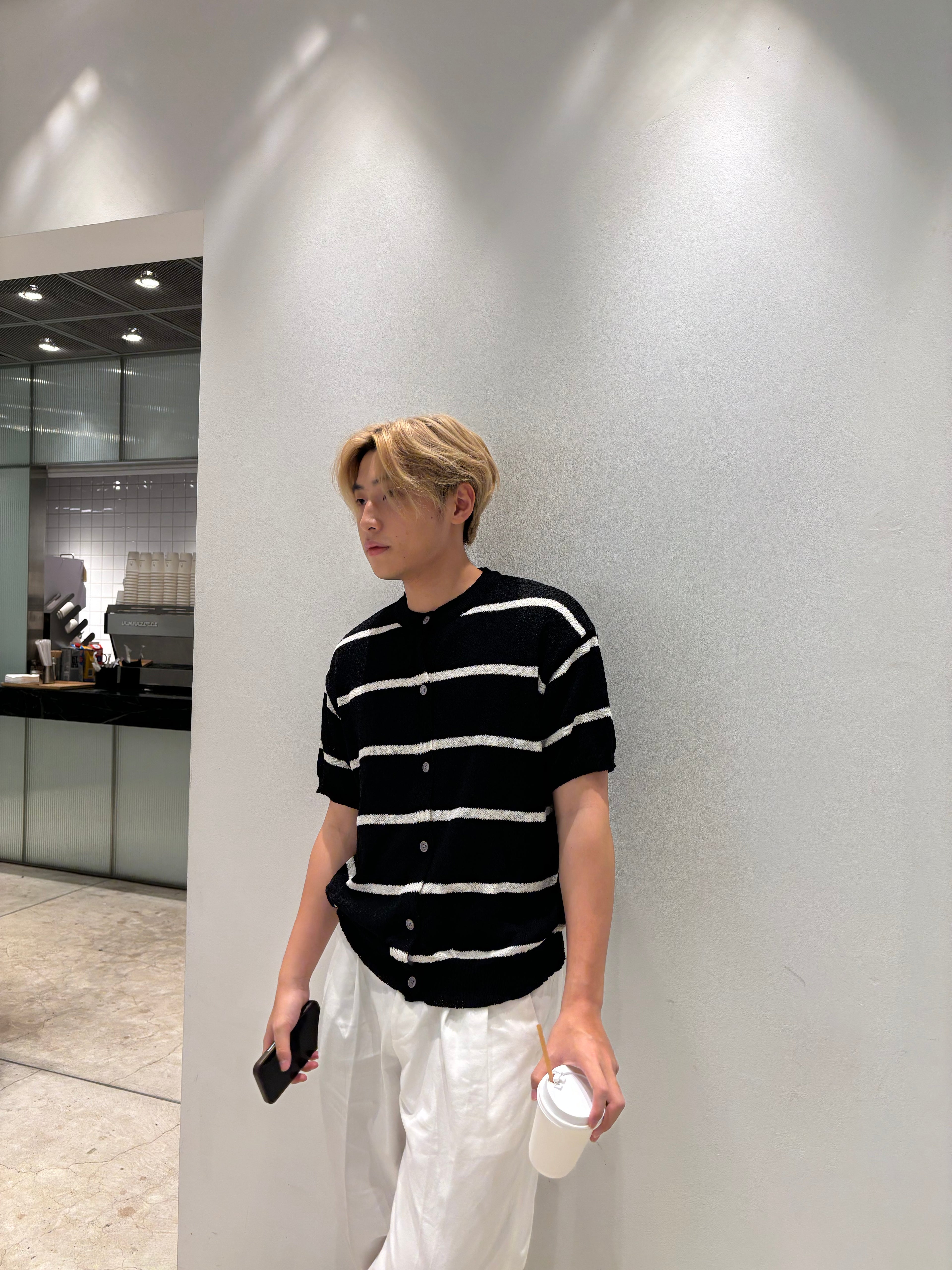 針織間條短袖上衣