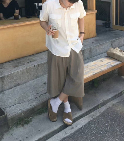 闊版型過膝短褲 韓國男裝 newbeige