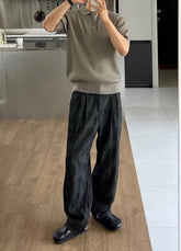 細紋翻領短袖上衣