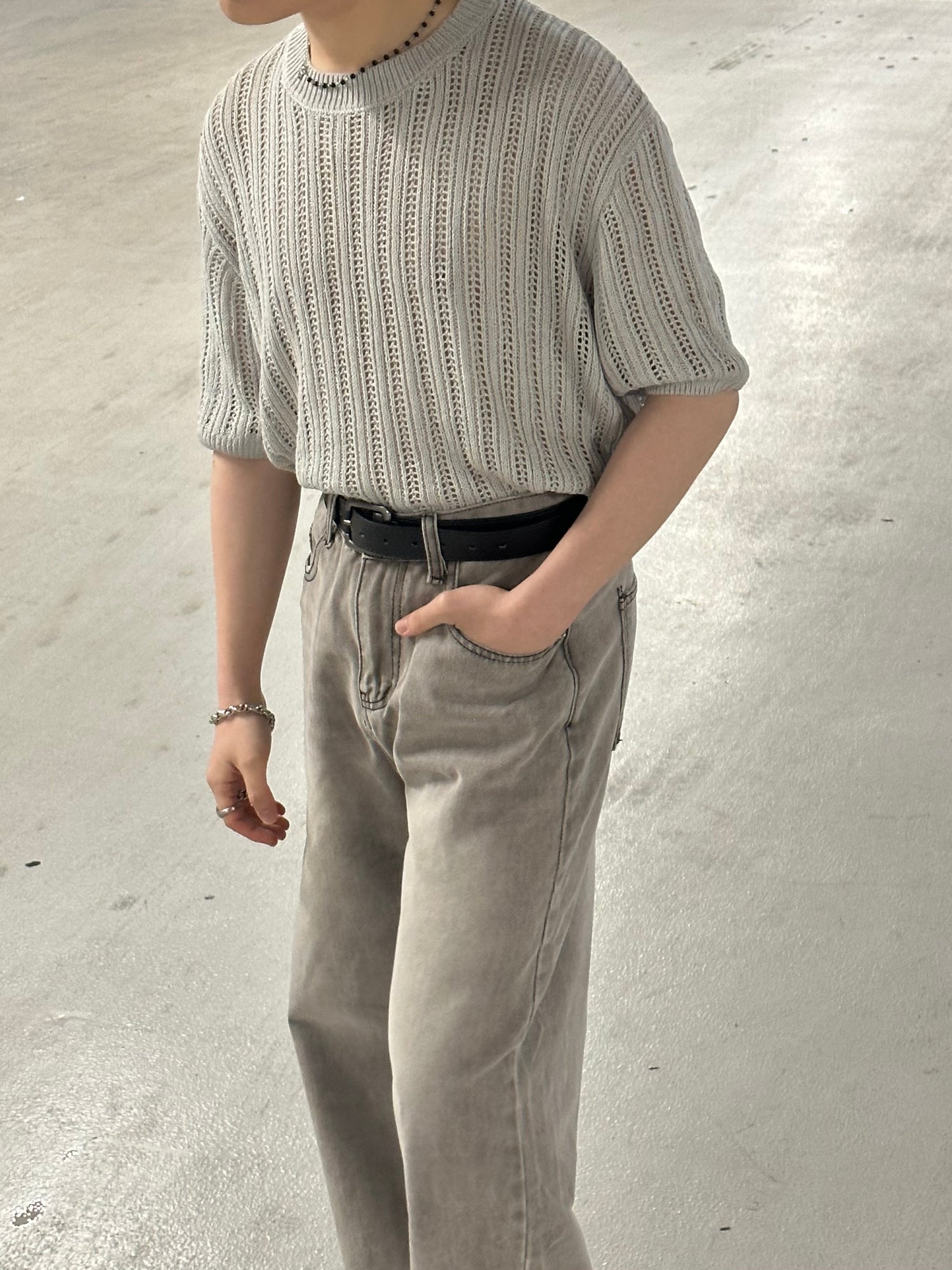 [小個子ok!]水洗灰色落地牛仔褲