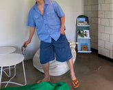 藍色直間短袖襯衫 韓國男裝