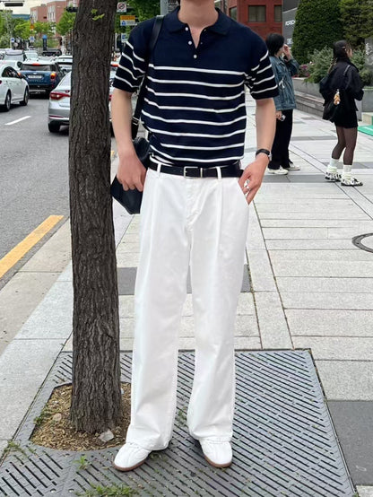 間條Polo短袖上衣