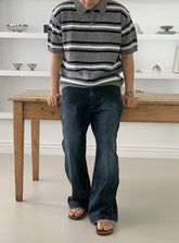 混色間條針織短袖上衣 男裝衫