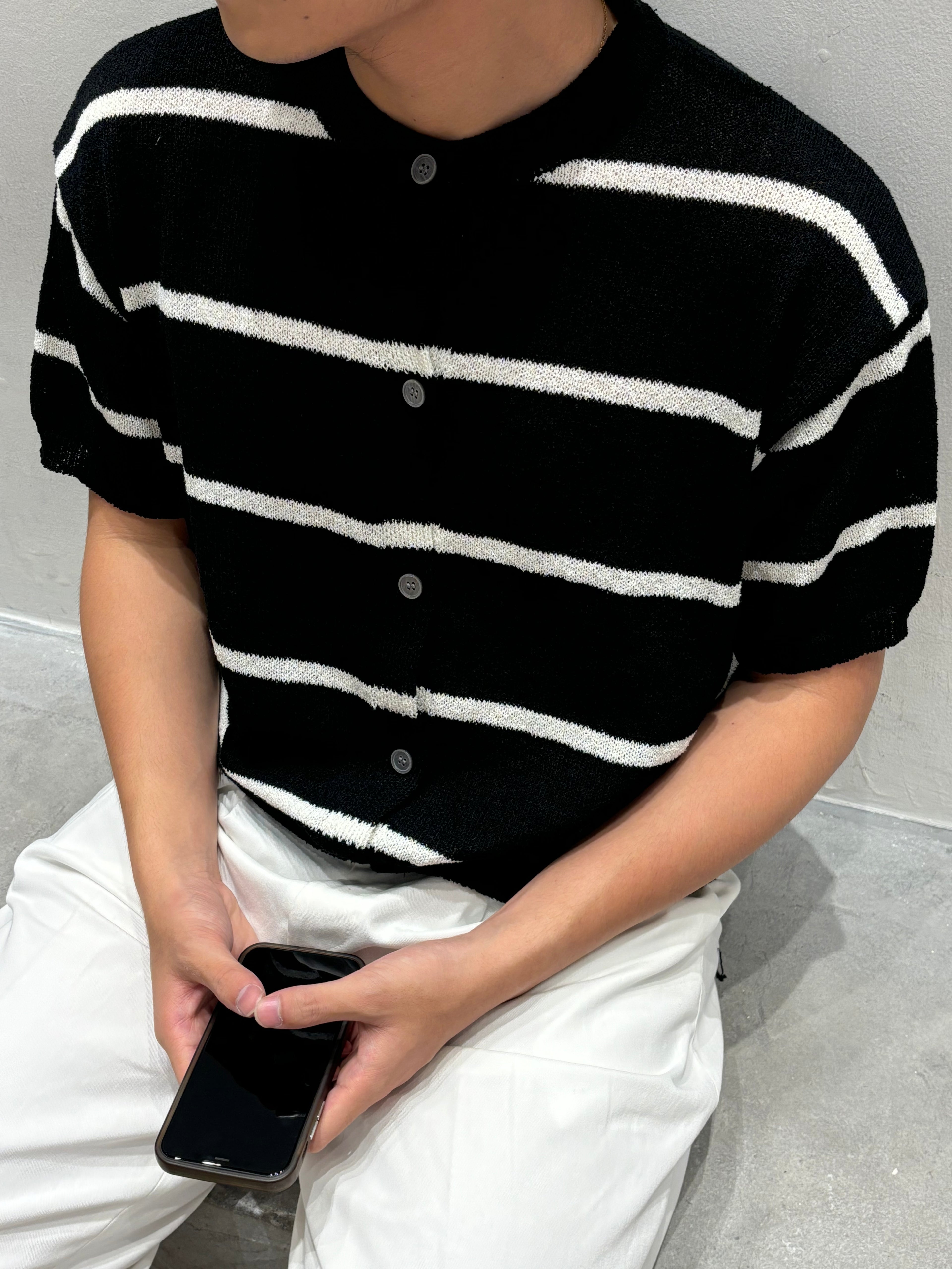 針織間條短袖上衣