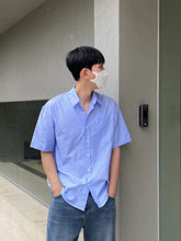 藍色間條襯衫 韓國男裝