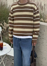 間條混色針織上衣 韓國男裝