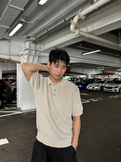 細紋翻領短袖上衣