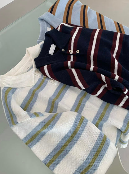 針織間紋拼色長袖上衣