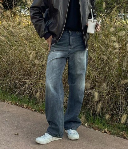 深藍水洗牛仔褲