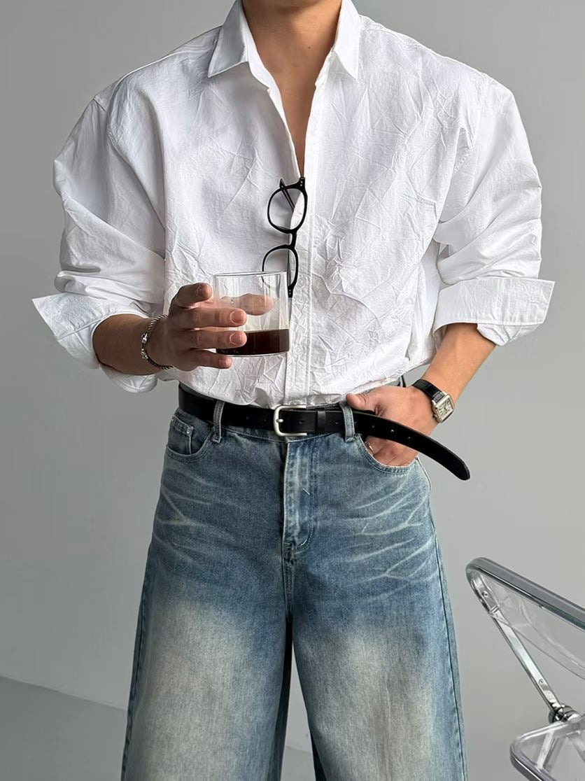 質感淡紋理白色襯衫