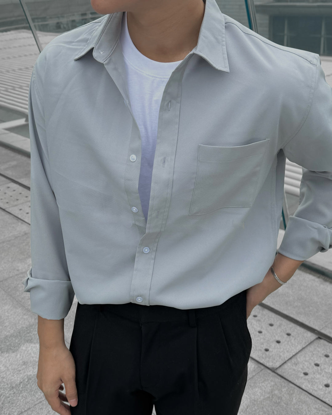 淺灰透氣百搭襯衫 － 韓國男裝