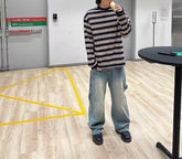 拼色間條長袖上衣 韓國男裝