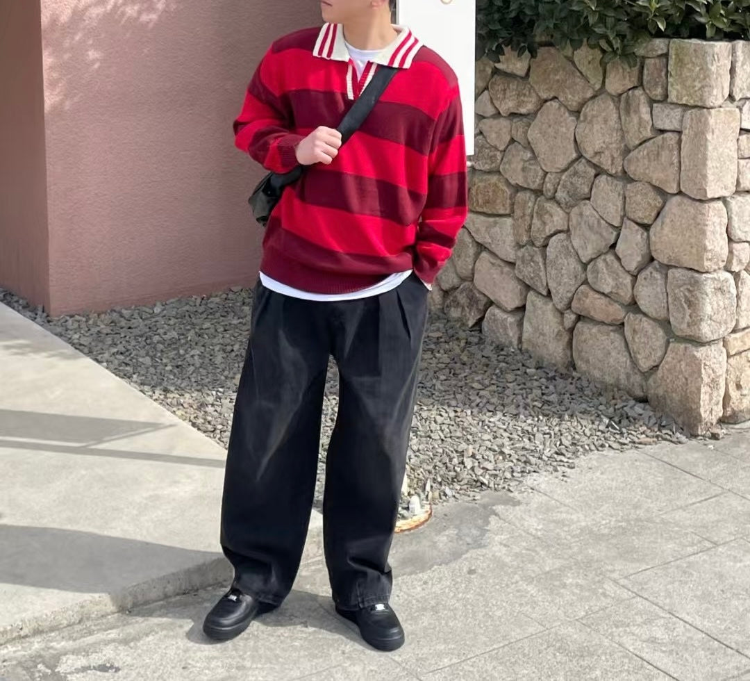 &lt;情侶裝系列&gt;拼色間條上衣