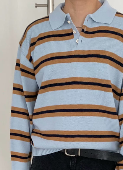 針織間紋拼色長袖上衣