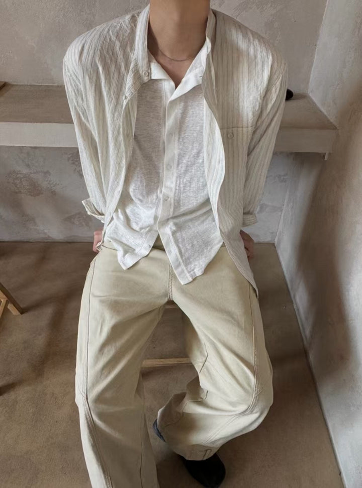 暗紋間條長袖襯衫