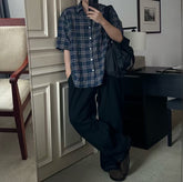 格仔拼色短袖襯衫 韓國男裝