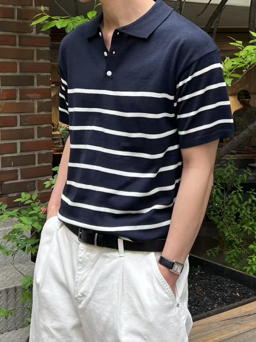 間條Polo短袖上衣