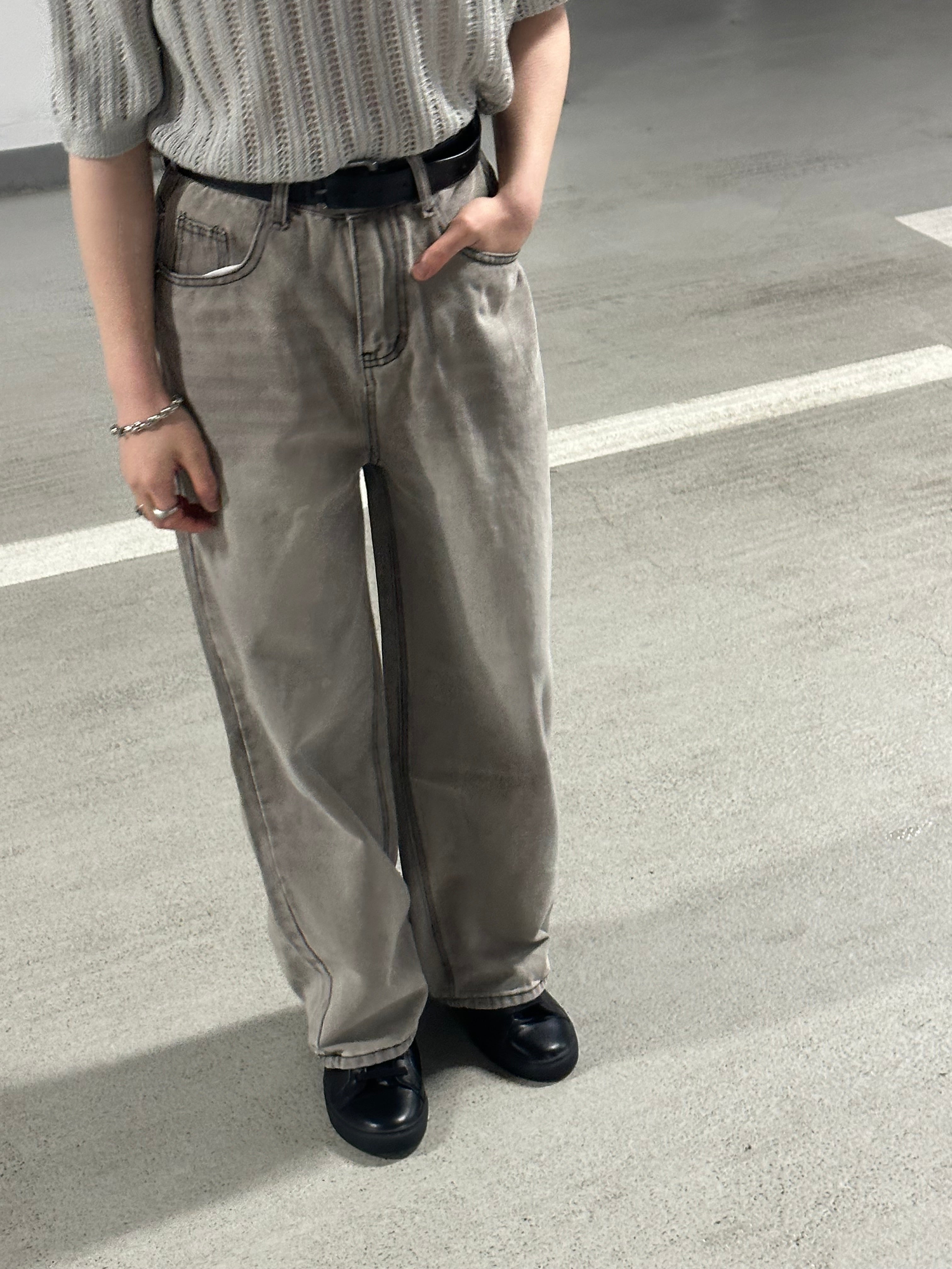 [小個子ok!]水洗灰色落地牛仔褲