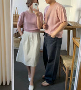 圓領韓系短袖上衣 - 韓國情侶裝