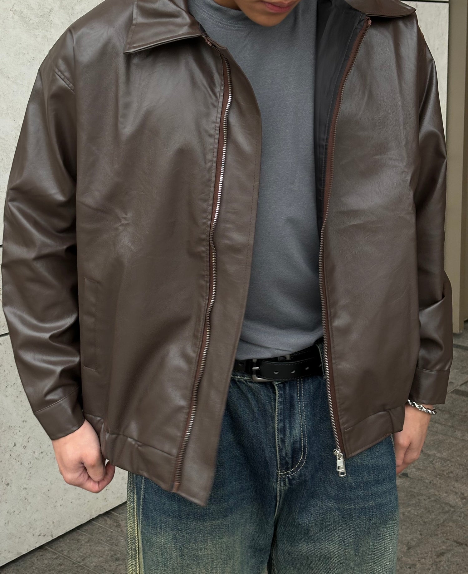 啡色皮褸 韓國男裝