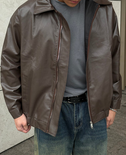 啡色皮褸 韓國男裝