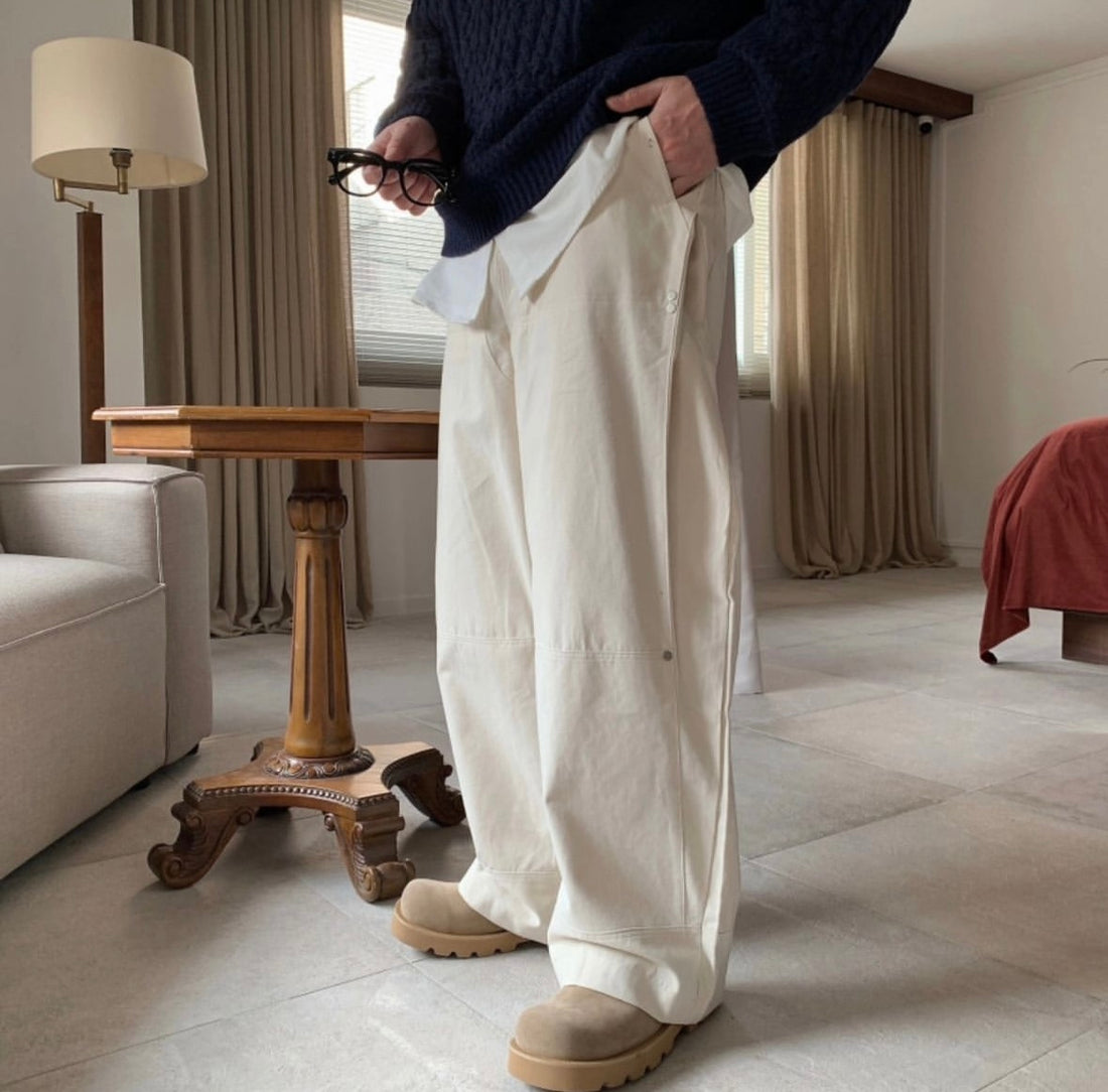 日系簡約側鈕長褲 韓國男裝