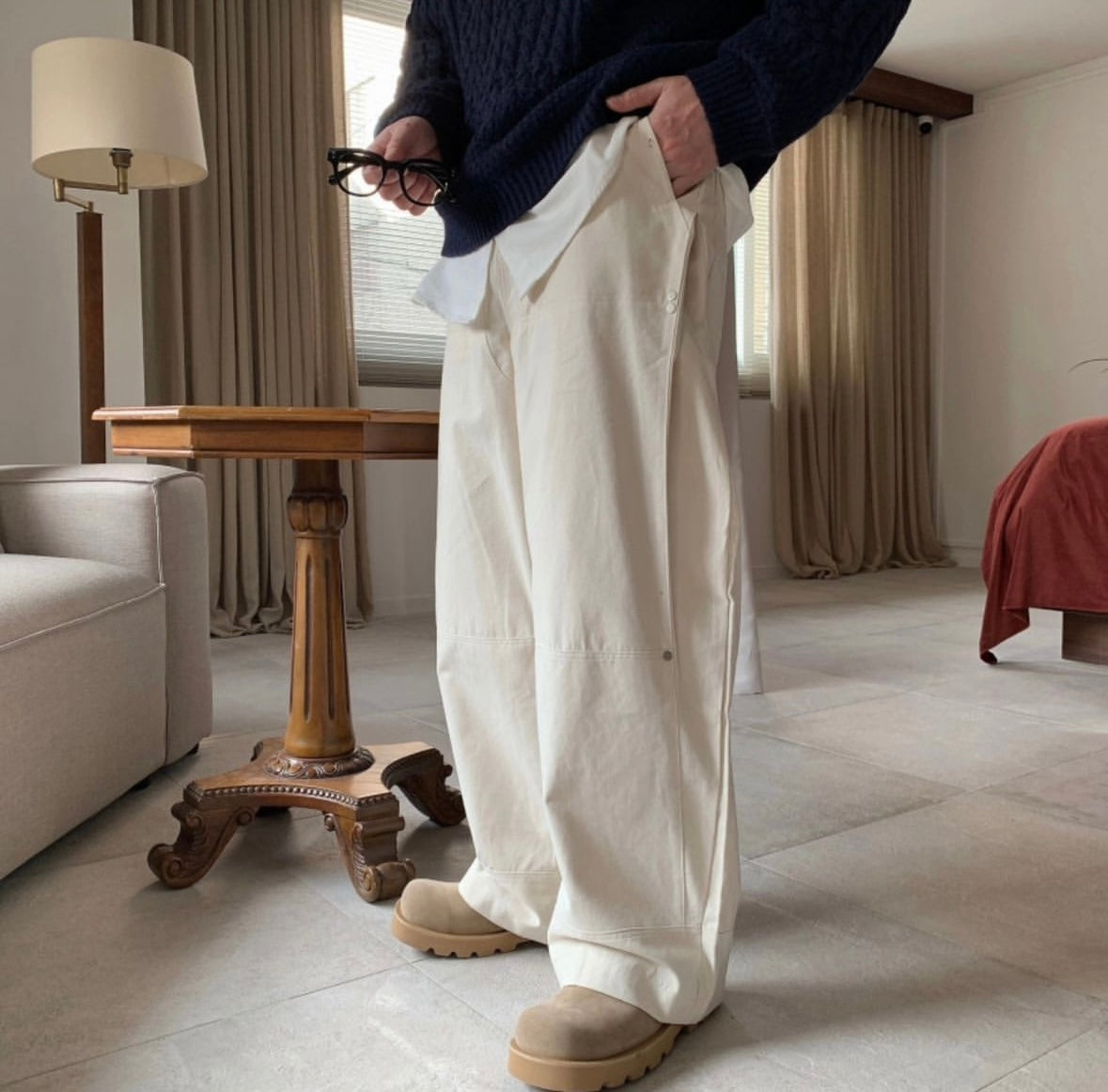 日系簡約側鈕長褲 韓國男裝