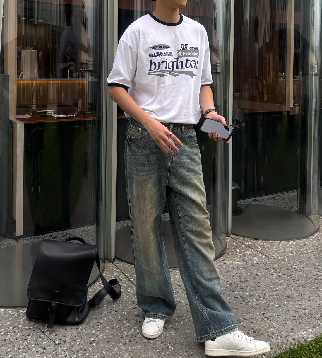 水洗落地牛仔褲