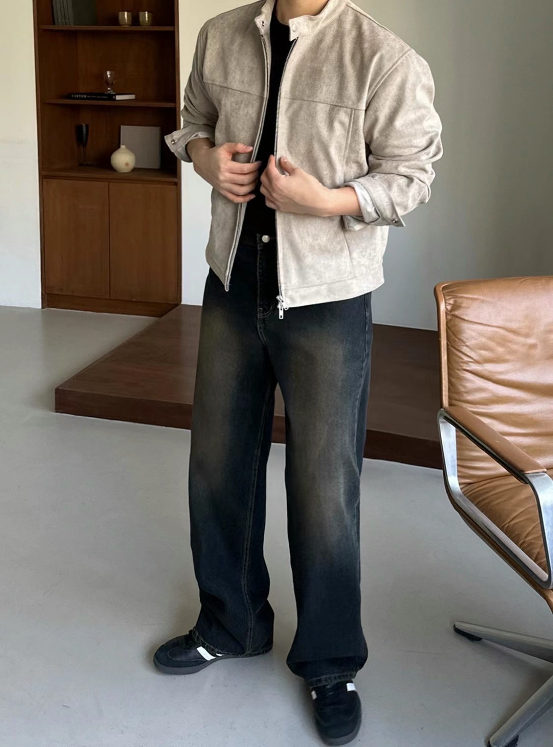 混啡黑落地牛仔褲 － 韓國牛仔褲