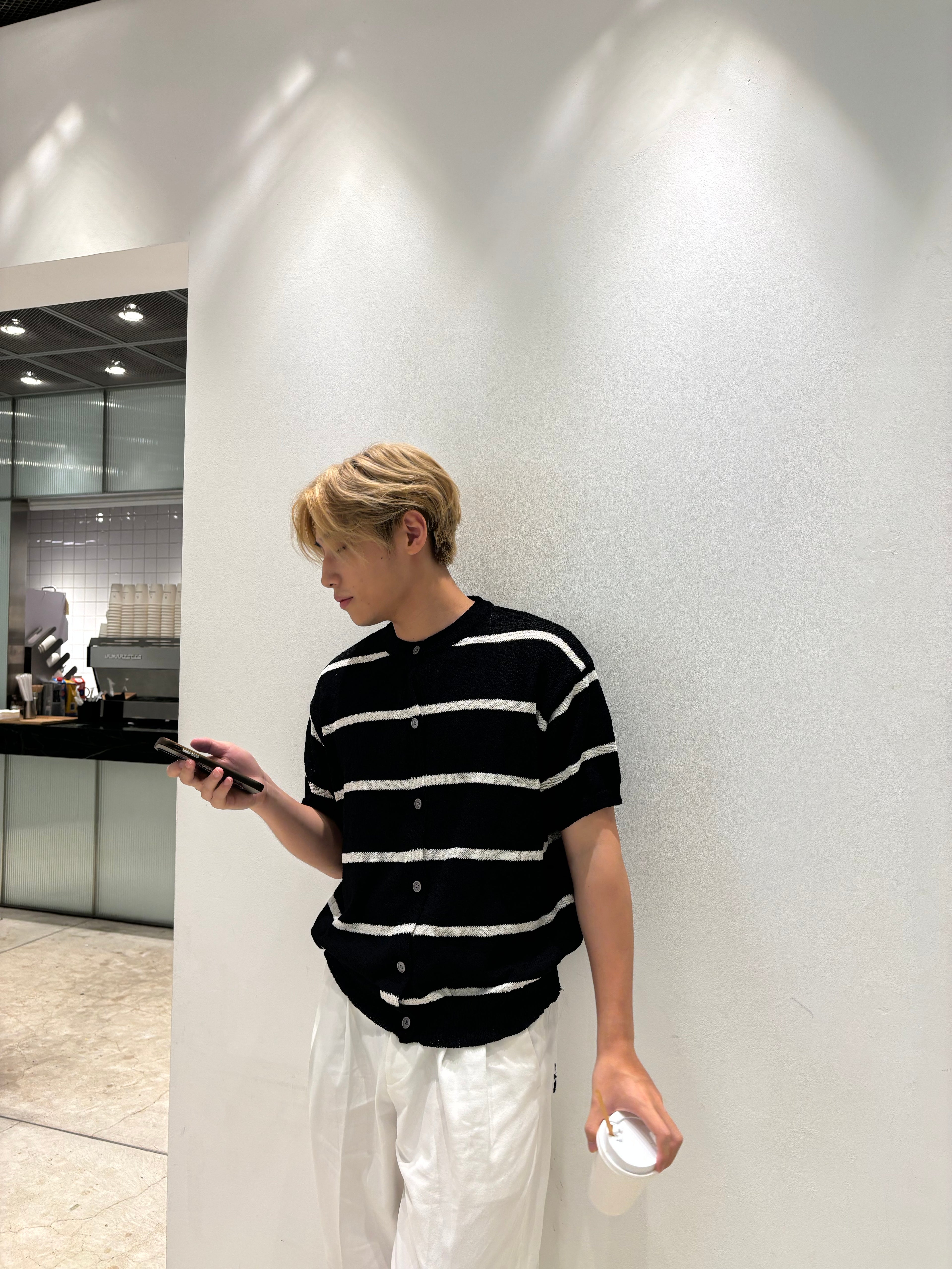 針織間條短袖上衣