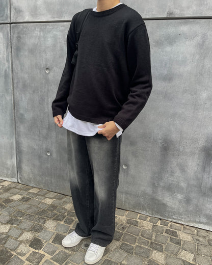 黑色水洗牛仔褲