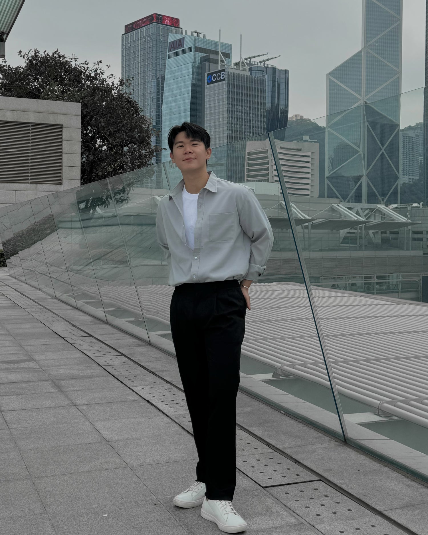 淺灰透氣百搭襯衫 － 韓國男裝